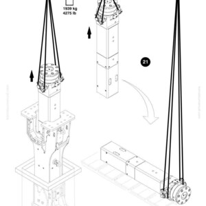 May include: Technical diagram of Komatsu machinery components, including a large rectangular structure suspended by cables. The diagram includes weight specifications of 4275 lb. The image is in black and white.