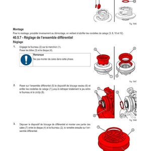 May include: Diagram showing mechanical components with labels and assembly instructions in French. The image features red and silver parts, with text detailing the assembly process. Figures 1546, 1547, 1548, and 1549 are referenced.