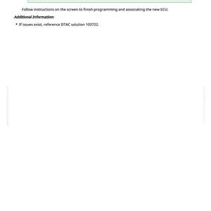 May include: A white page with text instructions. A green box highlights a note about selecting "old ECU is not available." Additional information includes a reference to DTAC solution 103722.
