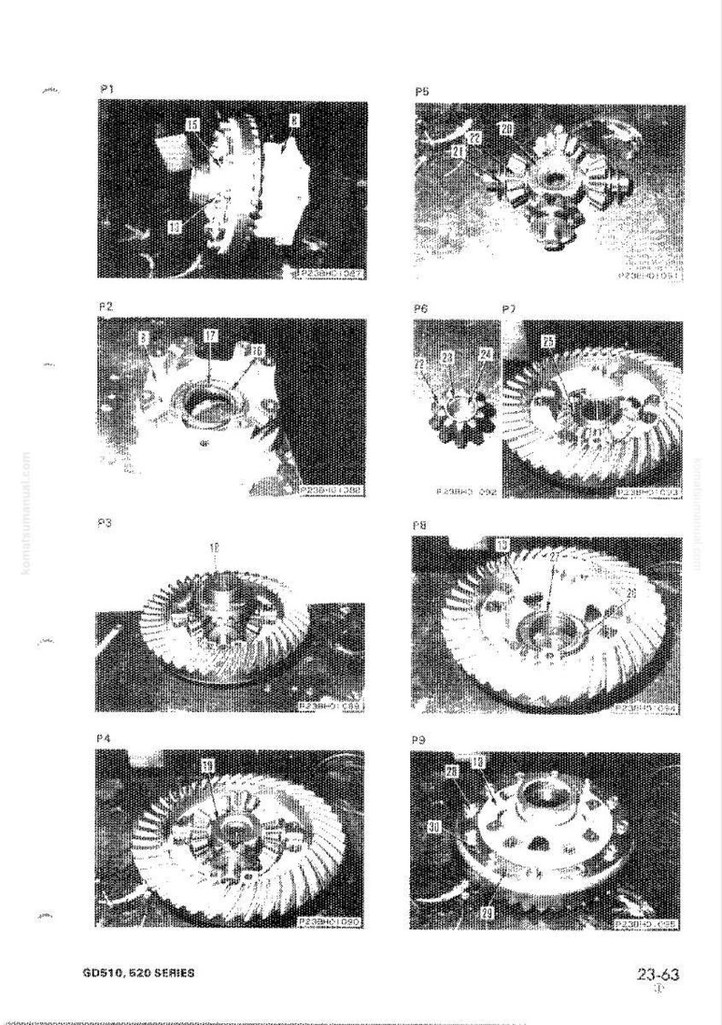 May include: A technical diagram of various mechanical components, including gears and other machine parts. The image is a black and white illustration with labels and numbers identifying different elements. The text "GD510, 520 SERIES" is visible.
