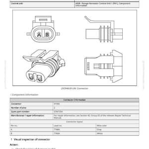 K&ouml;nnte beinhalten: Technische Zeichnung eines Steckverbinders, ZX204628-UN, mit Angaben zu Spannung, Widerstand und Stromverbrauch. Enth&auml;lt Steckerdetails: XY066, 2 Pins und Drahtfarben grau und wei&szlig;.