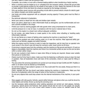 May include: A page from a manual with safety instructions. The text includes warnings about fuel, welding, and general machine operation. The document is titled "SECTION 100 - GENERAL INFORMATION."
