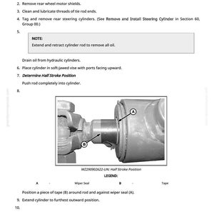 May include: A detailed diagram from a manual, titled "Rear Wheel Adjustment." It includes instructions and a close-up of a mechanical component with labels A and B, and the text "WZ290902622-UN: Half Stroke Position."