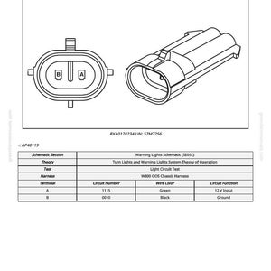 May include: Diagram of an electrical connector and a table detailing the wiring schematic for a right warning light. The connector is black and white, with the text "H382 Right Warning Light (OOS)" at the top.