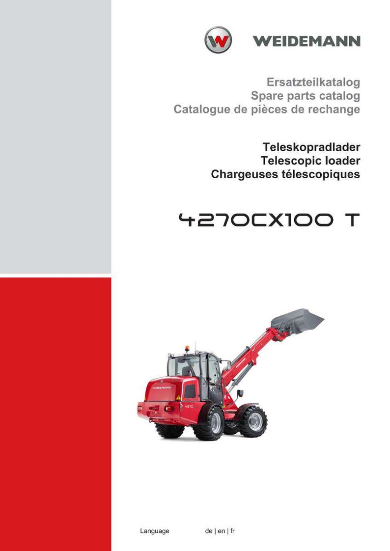 May include: A red and gray telescopic loader, model 4270CX100 T, with the Weidemann logo and text in English, German, and French. The image is from a spare parts catalog.
