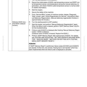 May include: A troubleshooting guide page with the title "40 TROUBLESHOOTING" and a failure code "CA1691". The page contains a table with instructions for addressing a defective KDOC catalyzer function, including steps for engine operation and memory reset.