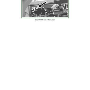 May include: An overhead view of an engine component, with a black arrow indicating a specific area. The image is framed by a green border and includes the text "PULV001045-UN: S18 Location".