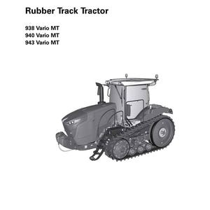 May include: A workshop service manual cover featuring a gray Rubber Track Tractor. The cover includes the FENDT logo and the text "Rubber Track Tractor" with model numbers 938, 940, and 943 Vario MT. The manual is for North America.