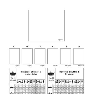 Puede incluir: Un diagrama t&eacute;cnico con el t&iacute;tulo "Identificaci&oacute;n y especificaciones t&eacute;cnicas del tractor". Incluye tablas con mediciones de velocidad en Km/H y diagramas etiquetados como Fig. 6-1 a Fig. 13-1. El documento est&aacute; numerado 1-10.