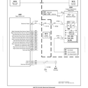 May include: An electrical schematic diagram with text and symbols, including "Electrical Schematic," "Right Control Unit," and "Engine Compartment Relay Panel." The diagram includes various components and wiring connections.