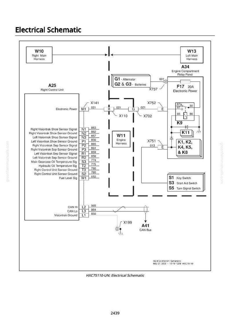 May include: An electrical schematic diagram with text and symbols, including "Electrical Schematic," "Right Control Unit," and "Engine Compartment Relay Panel." The diagram includes various components and wiring connections.