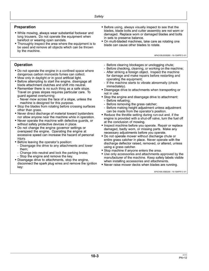 May include: A white document with black text detailing safety and operational instructions for a machine. The document includes sections on preparation, operation, and safety, with bullet points for each. The text is clear and easy to read.