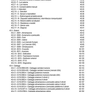 Pu&ograve; includere: Una dettagliata tabella dei contenuti, intitolata "INDICE", con numeri di pagina. Elenca componenti automobilistici come sistemi elettrici, illuminazione e cablaggi, con numeri di parte specifici e descrizioni.