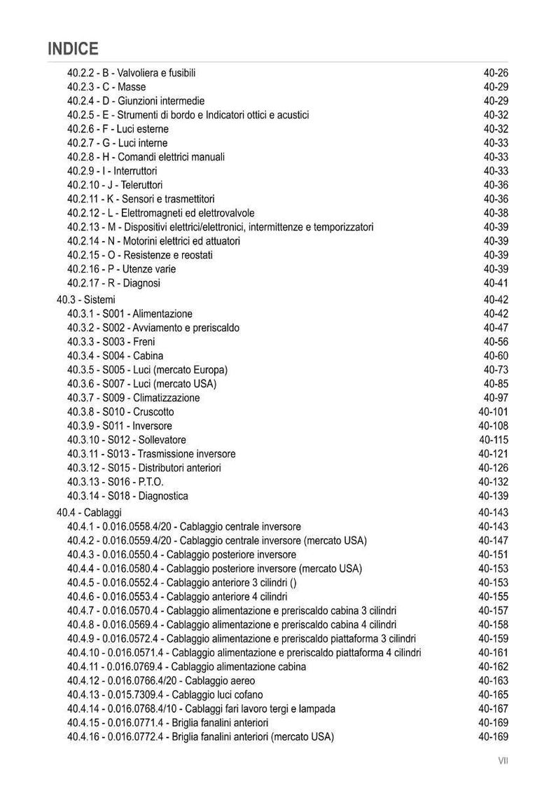 Pu&ograve; includere: Una dettagliata tabella dei contenuti, intitolata "INDICE", con numeri di pagina. Elenca componenti automobilistici come sistemi elettrici, illuminazione e cablaggi, con numeri di parte specifici e descrizioni.