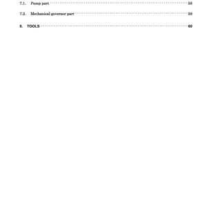 May include: A page from a manual with a table of contents. The headings include "Major faults and troubleshooting," "Tightening torques for main bolts and nuts," and "Tools." Page numbers are listed to the right of each heading.