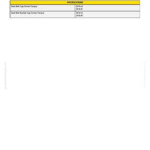 May include: A white page with the title "Air Suspension Seat Disassemble and Assemble". Below the title is a table with specifications for seat belt cap screw torque and seat belt buckle cap screw torque, both listed as 39 N-m and 29 lb-ft.