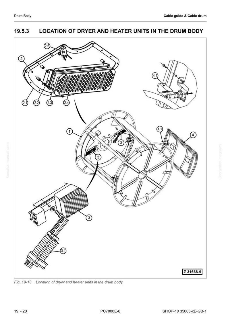 May include: Technical diagram showing the location of dryer and heater units within a drum body. The diagram is in black and white and includes labels and arrows pointing to various components. The image is a schematic drawing.