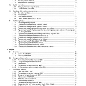 Może przedstawiać: Spis treści z instrukcji, zatytułowany "Contents". Dokument, dla produktu Weidemann, zawiera sekcje takie jak momenty dokręcania i elementy silnika.