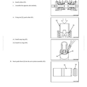 May include: Diagram of HST pump assembly with labels and instructions for disassembly and assembly. Includes illustrations of installing collars, springs, and rings. Text includes "DISASSEMBLY AND ASSEMBLY" and "HST PUMP ASSEMBLY".