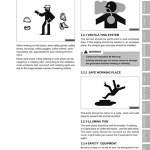 May include: A page from a safety manual with the title "SAFETY FIRST - SAFETY TIPS." It includes illustrations of safety gear, a diagram of a person in a hazardous environment, and safety warnings. Text provides instructions for safe work practices.