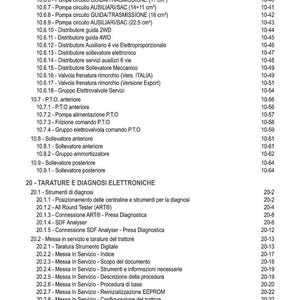 K&ouml;nnte beinhalten: Eine Manuellseite mit dem Titel "INDICE" (Inhaltsverzeichnis) und nummerierten Abschnitten. Der Text enth&auml;lt Begriffe wie "Hydraulikkreis", "Verteiler" und "elektronische Diagnostik". Die Seite zeigt ein Inhaltsverzeichnis.