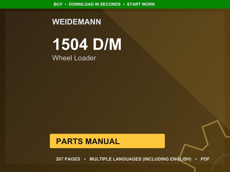 May include: A digital document cover featuring the Weidemann logo and product information. The title "1504 D/M Wheel Loader" is prominently displayed. The cover also includes the text "Parts Manual" and details about the document's length and language availability.