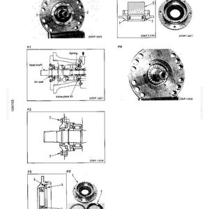 May include: Diagram of the disassembly and assembly of a main pump input shaft oil seal. The image includes multiple detailed diagrams of mechanical components, labeled with numbers and text, and a page number.
