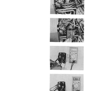 May include: A series of black and white images showing automotive electrical system diagnostics. The images depict various components, including wiring, a relay, and a multimeter. The multimeter displays readings, indicating voltage or current measurements.