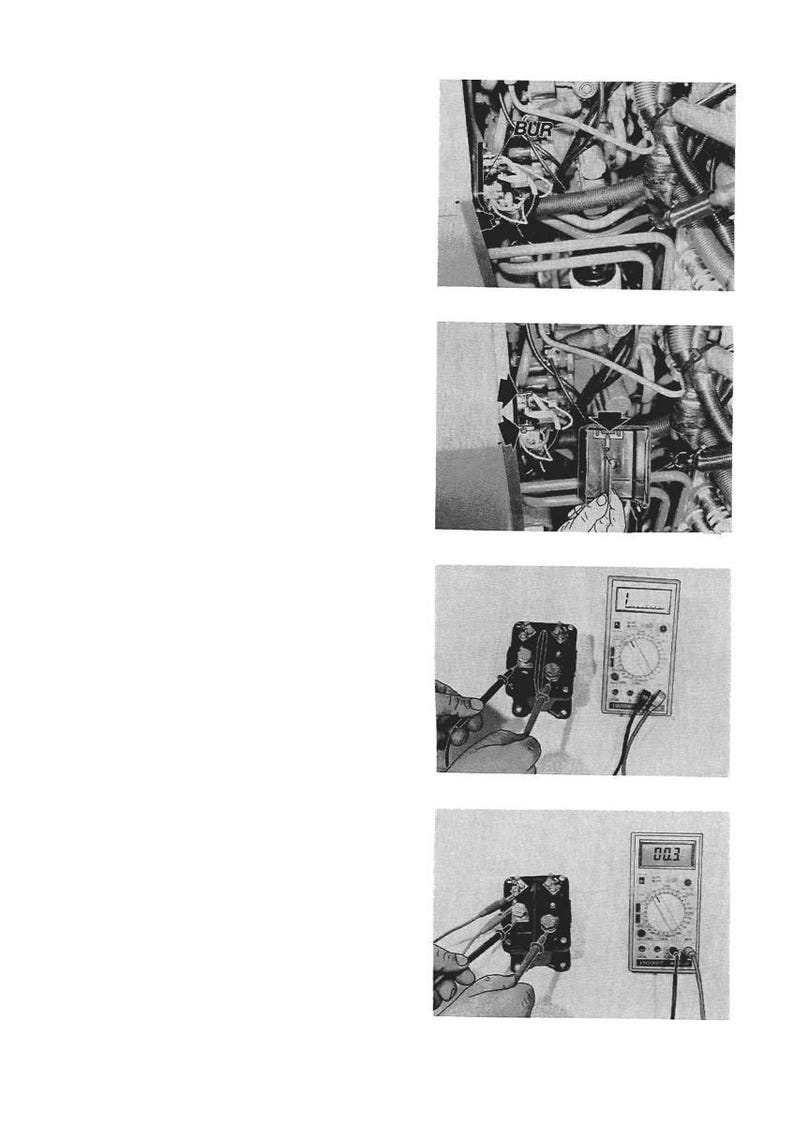 May include: A series of black and white images showing automotive electrical system diagnostics. The images depict various components, including wiring, a relay, and a multimeter. The multimeter displays readings, indicating voltage or current measurements.