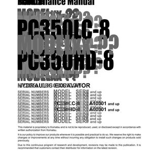 Manual de servicio en PDF para excavadoras Komatsu PC350LC-8 y PC350HD-8 / Reparación en taller / Descarga instantánea imagen 3