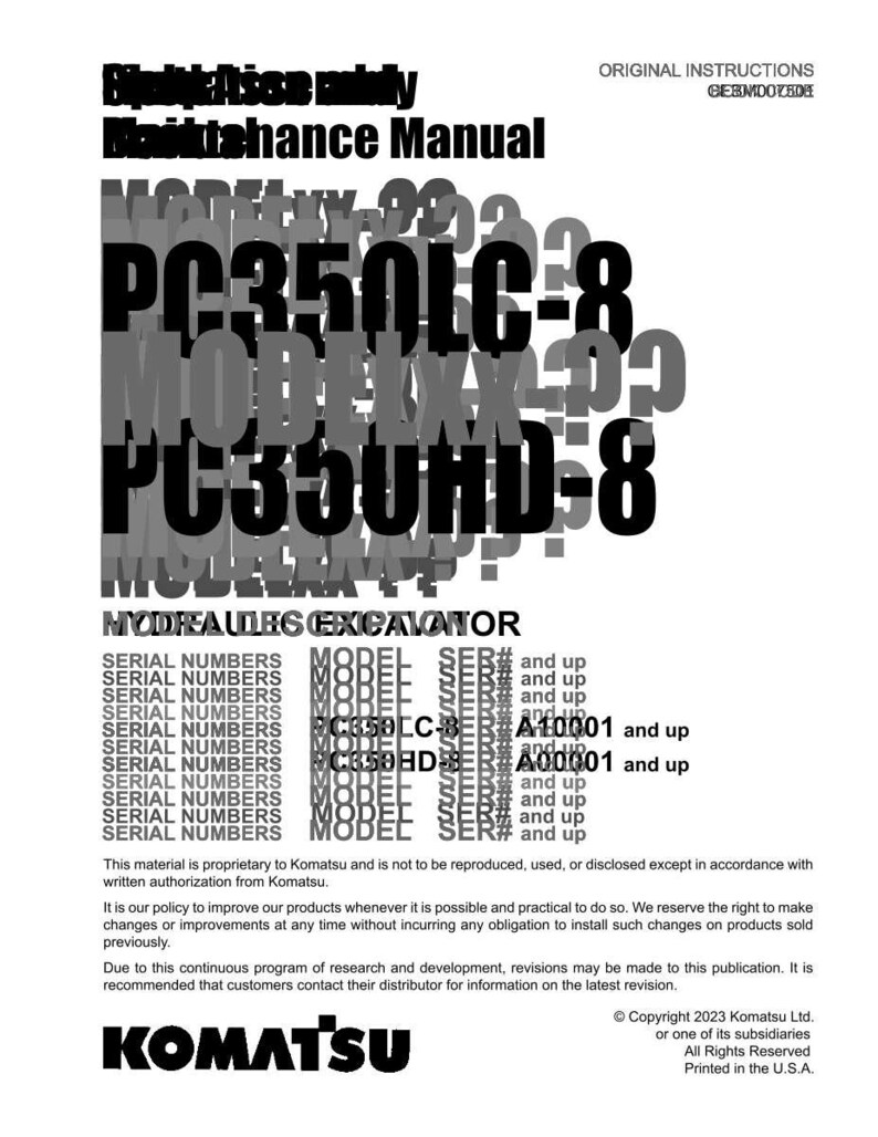 Manual de servicio en PDF para excavadoras Komatsu PC350LC-8 y PC350HD-8 / Reparación en taller / Descarga instantánea imagen 3