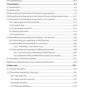 May include: A detailed page from a manual for Argo Tractors, with a table of contents. Sections include transmission, rear axle, and dismantling procedures. The text is black on a white background. The bottom right corner has the text "DISCOVERY II P/N 6754267A1".