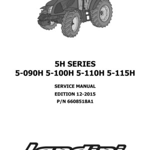 K&ouml;nnte beinhalten: Schwarz-Wei&szlig;-Illustration eines Traktors. Das Bild enth&auml;lt den Text "5H SERIES" und Modellnummern. Unter dem Traktor steht der Text "SERVICE MANUAL EDITION 12-2015 P/N 6608518A1" und das Landini-Logo.