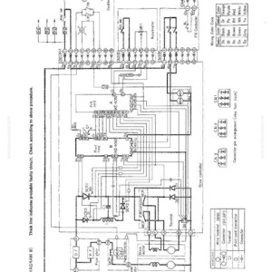 Op de afbeelding: Gedetailleerd stroomdiagram met labels en symbolen, inclusief een batterij, aandrijfmotor en diverse connectoren. Het diagram bevat een draadkleurcode en tekst die waarschijnlijke defecte circuits aangeeft.