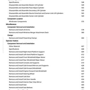 May include: A detailed page from a manual, listing various components and procedures for a machine. The text includes sections on hydraulic motors, cylinders, and component removal, with page numbers. The document is from greenfammanuals.com.