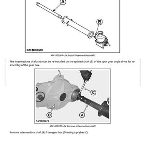 May include: Diagram illustrating the installation and removal of an intermediate shaft. The image shows the shaft labeled A, the splined shaft B, and the gear box labeled D. The text reads "Install Intermediate Shaft" and "Remove intermediate shaft".