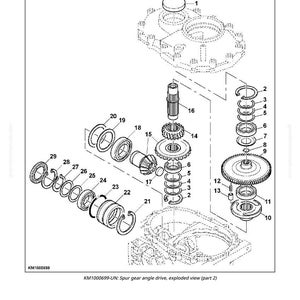 May include: An exploded view diagram of a spur gear angle drive, labeled as Part 2. The diagram shows various mechanical components, including gears, bearings, and housings, with numbered labels for each part. The image is a technical illustration.