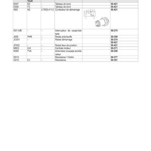 May include: A schematic diagram in French, titled "SCH&Eacute;MAS &Eacute;LECTRIQUES," with a table detailing electrical components. Includes codes, descriptions, and connection details. Features a diagram of a connector.