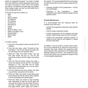 May include: A technical document with instructions for creating log files and performing daily and periodic inspections for a payload meter system. The document includes a list of data inputs, steps for creating a log file, and maintenance checks.