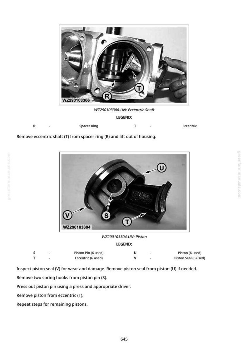 May include: Technical diagram of engine components, including an eccentric shaft and piston. The image shows detailed views of the parts with labels and a legend. The diagram is in black and white.