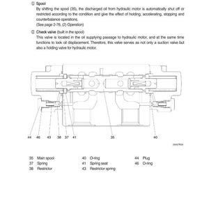 May include: Technical diagram of a brake valve, showing components such as the main spool, spring, O-ring, and restrictor. The illustration includes labels and numbers for each part.