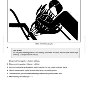 May include: Black and white illustration of a person welding near electronic control units. The image includes safety instructions and warnings about arc welding equipment. Text includes "Welding Near Electronic Control Units."