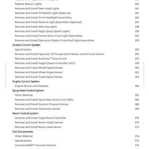 May include: A detailed table of contents from a greenfarmmanuals.com manual, listing various automotive system components and their corresponding page numbers. The text is black on a white background.