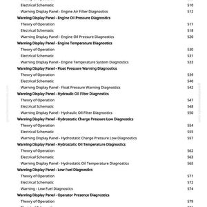 May include: A page from a manual with a list of diagnostic warnings, including engine air filter, oil pressure, and temperature diagnostics. The text is in black on a white background, with page numbers on the right.
