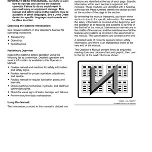 May include: A page from an operator's manual with the title "General Information." The text describes machine operation, safety, and maintenance. A diagram with arrows and boxes is in the lower right corner. The page number is 00-1.
