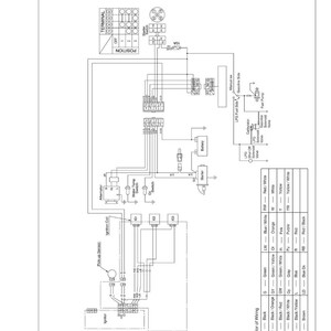 Op de afbeelding: Een gedetailleerd bedradingsschema met tekst zoals "WIRING DIAGRAM", "TERMINAL" en "POSITION". Het schema toont verschillende elektrische componenten, lijnen en kleurgecodeerde bedradingsdetails. Het schema is gelabeld "WG1005 - DF1005, WSM".