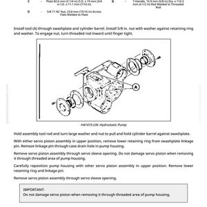 May include: An exploded diagram of a hydrostatic pump, with labeled parts and measurements in inches and fractions. The image includes a legend with part descriptions and instructions for assembly and disassembly.
