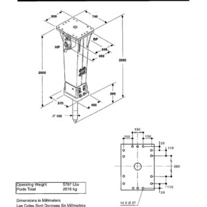K&ouml;nnte beinhalten: Technische Zeichnung eines Komatsu Modells JPB3600V. Das Diagramm enth&auml;lt Abmessungen in Millimetern, mit einem Betriebsgewicht von 2616 kg. Das Bild zeigt eine detaillierte Illustration der Maschine mit verschiedenen Messungen und Beschriftungen.