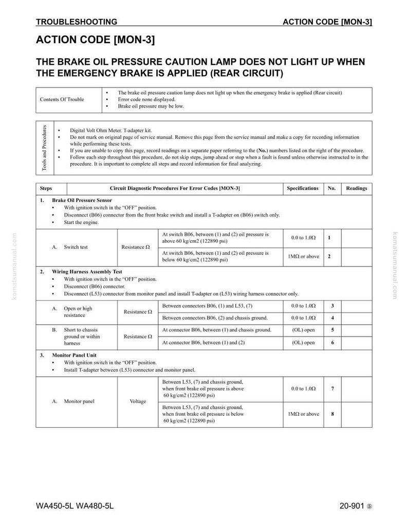 May include: A troubleshooting guide page from a service manual. The title reads: "The Brake Oil Pressure Caution Lamp Does Not Light Up When The Emergency Brake Is Applied (Rear Circuit)." Includes diagnostic procedures and specifications.