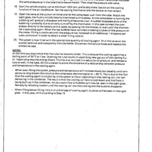 May include: A page from a manual labeled "ACCESSORIES" with the date "06.92" and page number "9.0.2." The text describes procedures for an air conditioning system, including opening valves and monitoring pressure.